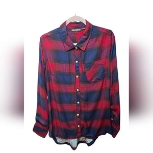 Tolani Collection Plaid Top With Printed Velvet Size M